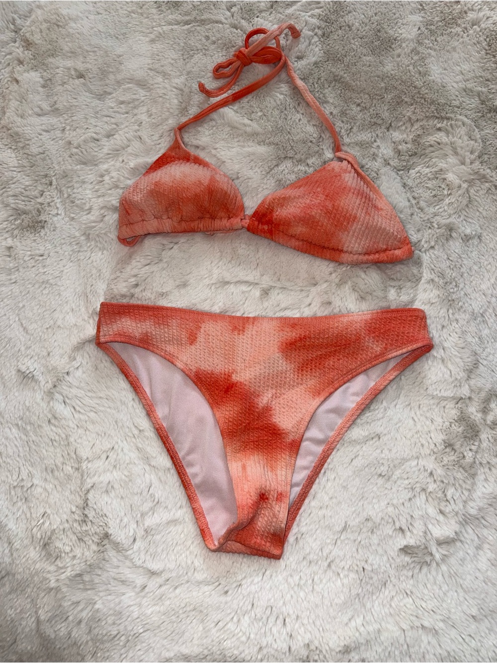 Tie-Dye Orange Ribbed Bikini Set